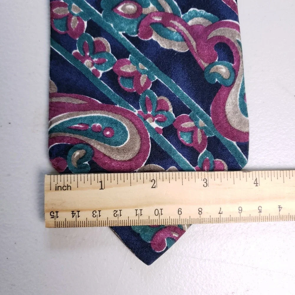 Villa Bugatti‎ Tie Paisley Floral Bold Striped Pattern Blue Pink Classic
